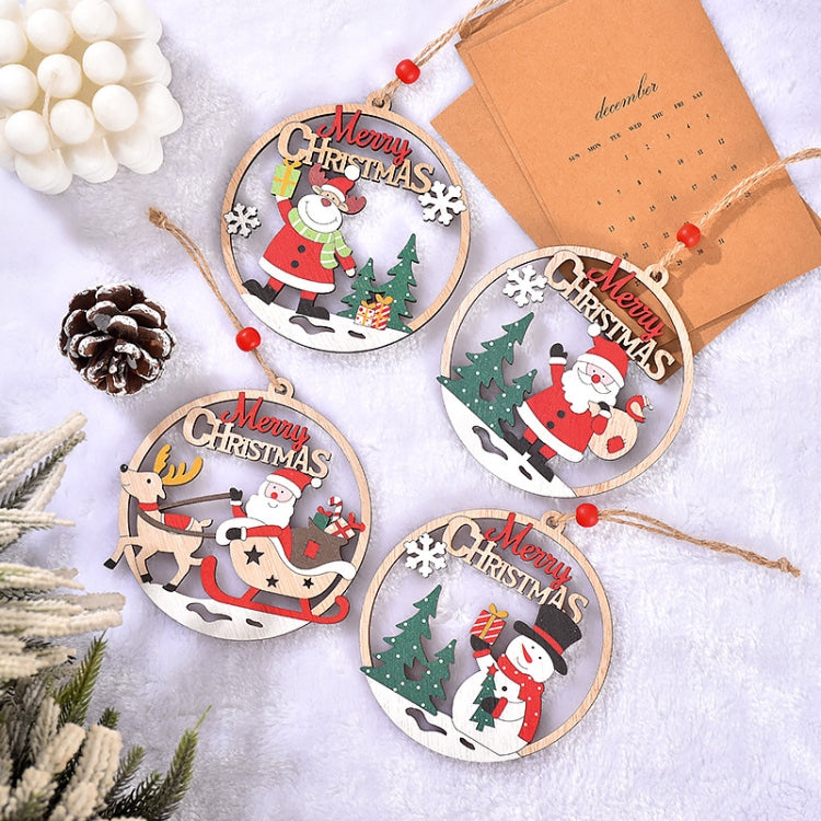 Christmas Day Decoration Hollow Wooden Pendant, Style: Sled Santa Claus