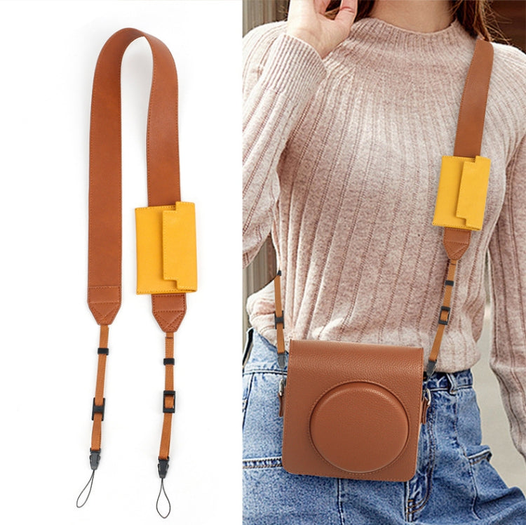 Universal PU Leather Shoulder Strap For SLR Cameras With Card Holder