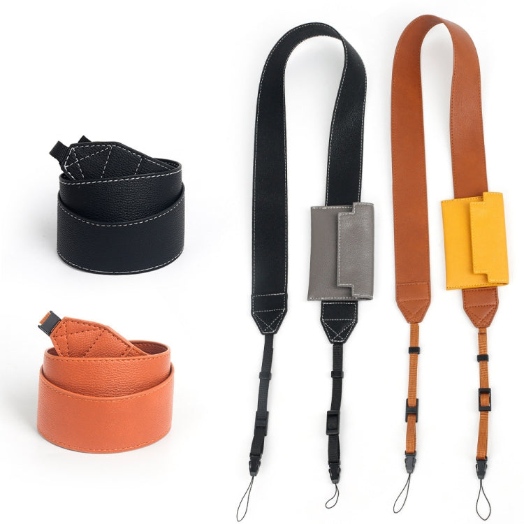 Universal PU Leather Shoulder Strap For SLR Cameras With Card Holder - Brown