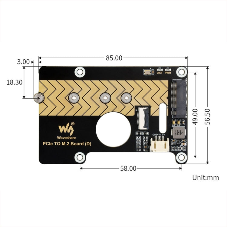 Waveshare For Raspberry Pi 5 PCIe To M.2 Adapter Board Support NVMe Protocol - 27709