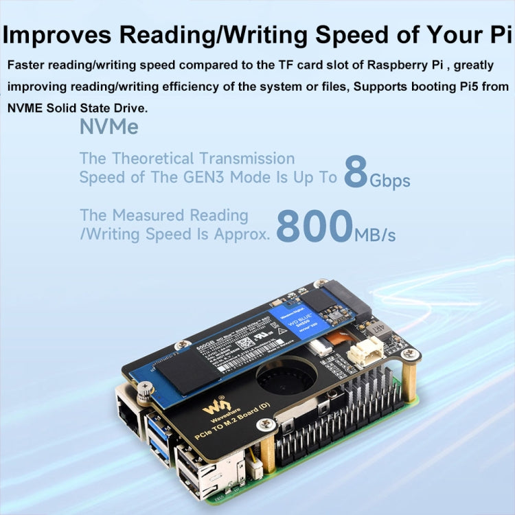 Waveshare For Raspberry Pi 5 PCIe To M.2 Adapter Board Support NVMe Protocol - 27709