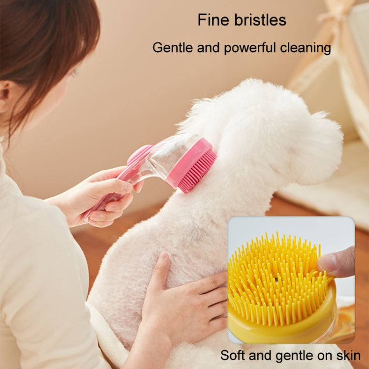 Long Handle Pet Bathing Brush Silicone Dogs Cats Cleaning Massage Brush Grooming Comb, Style: Fine Teeth Yellow