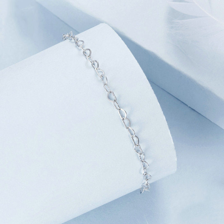 S925 Sterling Silver Platinum-plated Heart Buckle Anklet - BST007
