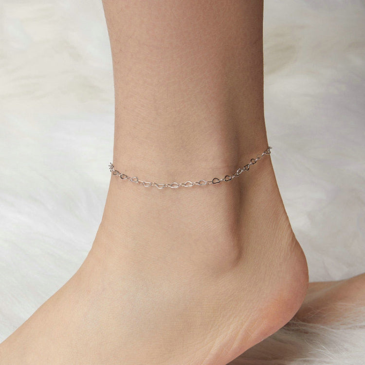 S925 Sterling Silver Platinum-plated Heart Buckle Anklet - BST007