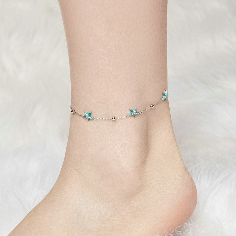 S925 Sterling Silver Platinum-plated Starfish Anklet Foot Ornament - SCT026