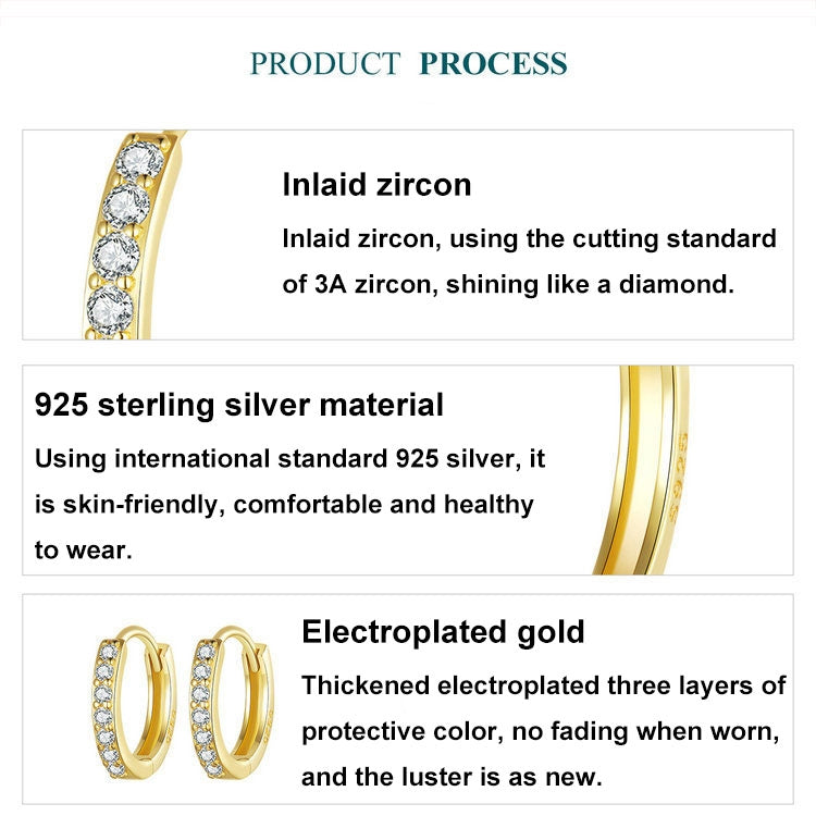 S925 Sterling Silver Gold-plated Silver Hoop Earrings Ear Ornaments, Color: Silver L