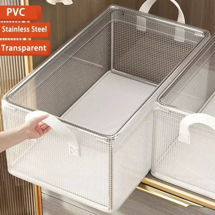 Transparent Steel Frame Clothes Storage Bag with Handle Foldable Wardrobe Organizer