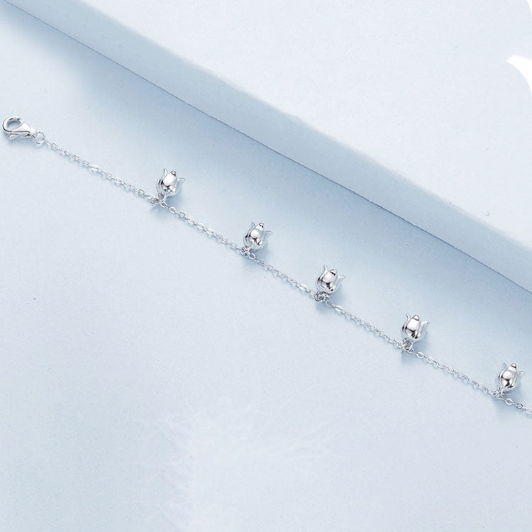 S925 Sterling Silver Platinum-plated Lily Of The Valley Bracelet - BSB183