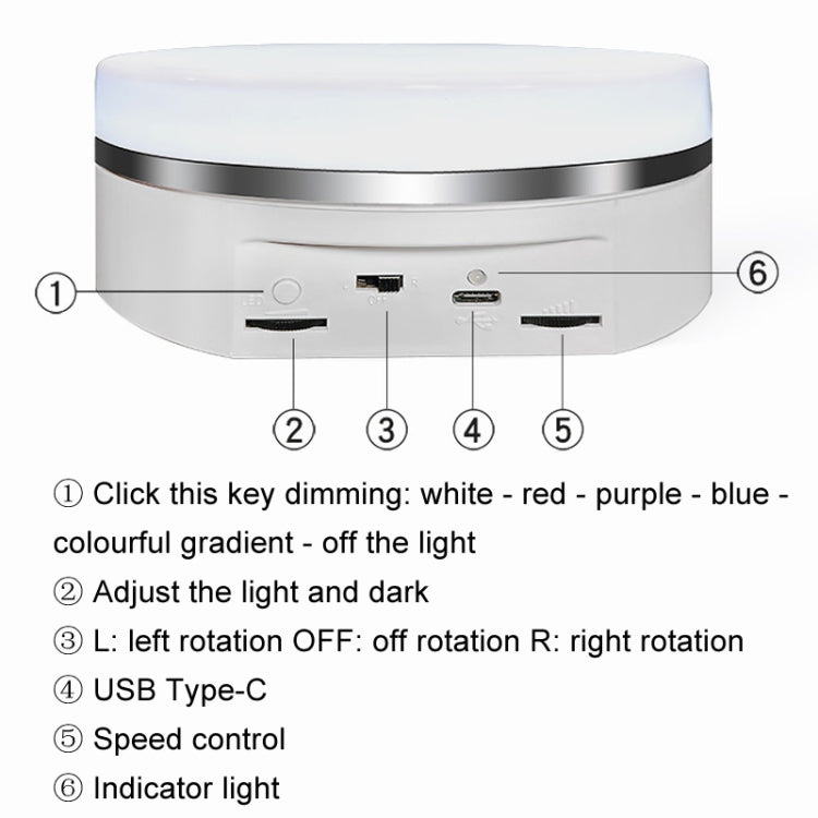 Intelligent Colourful Light Electric Speed Contro Round 360 Degree Rotating Plate Display Table, Color: White Charging