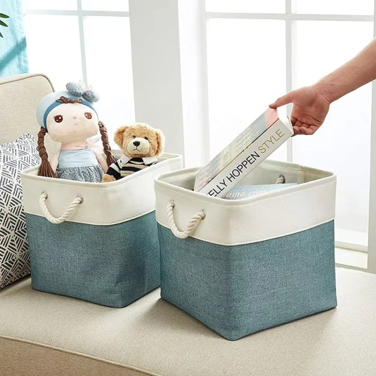 11 Inch Linen Fabric Storage Bag Large Capacity Square Collapsible Clothes Toy Organizer