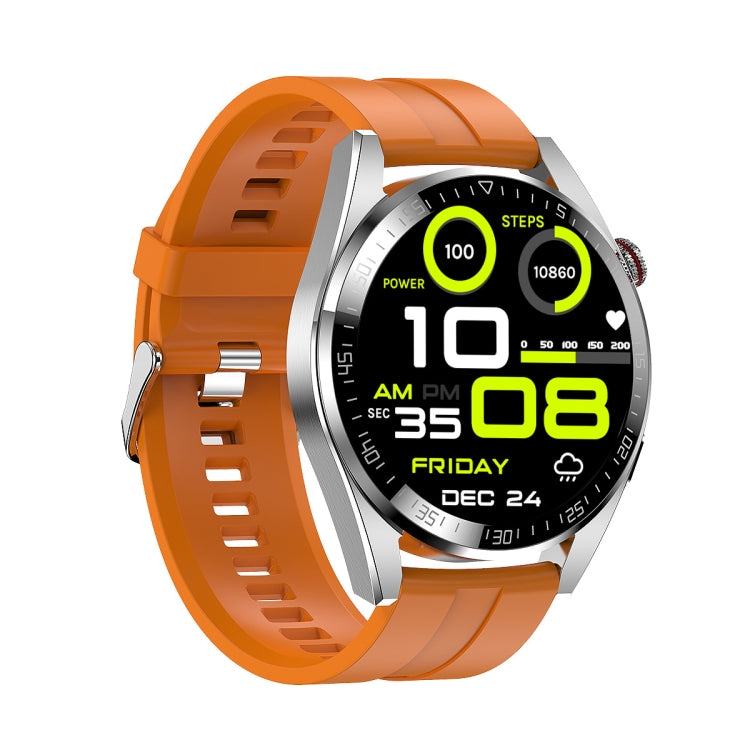 1.43 inch AMOLED Screen Smartwatch Heart Rate Blood Pressure Monitoring Bluetooth Talking Sports Watch, Color: Silver Orange Silicone Strap