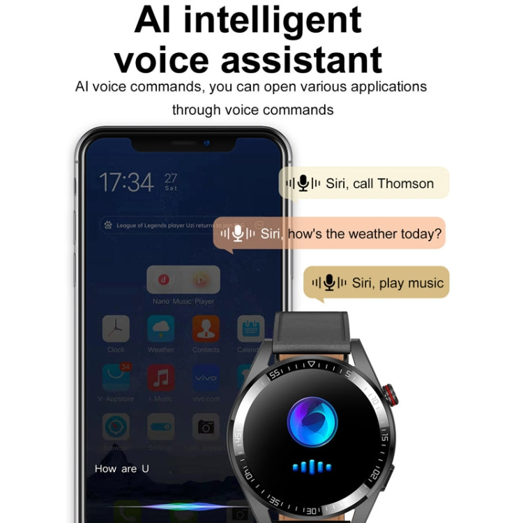 1.43 inch AMOLED Screen Smartwatch Heart Rate Blood Pressure Monitoring Bluetooth Talking Sports Watch, Color: Black Leather Strap