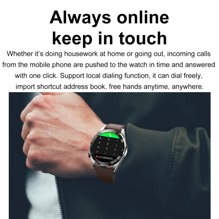 1.43 inch AMOLED Screen Smartwatch Heart Rate Blood Pressure Monitoring Bluetooth Talking Sports Watch, Color: Black Leather Strap