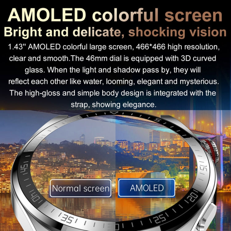 1.43 inch AMOLED Screen Smartwatch Heart Rate Blood Pressure Monitoring Bluetooth Talking Sports Watch, Color: Silver Leather Strap
