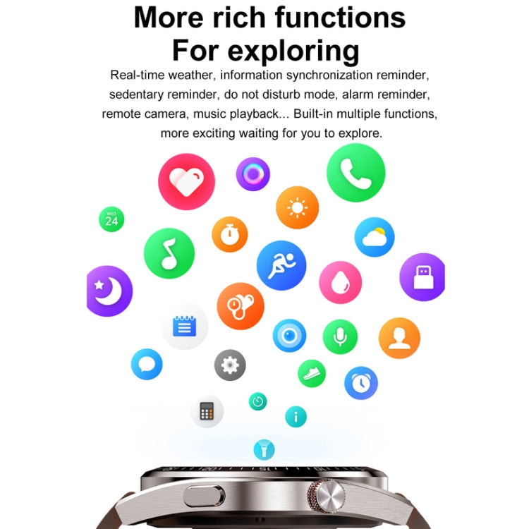 1.43 inch AMOLED Screen Smartwatch Heart Rate Blood Pressure Monitoring Bluetooth Talking Sports Watch, Color: Silver Leather Strap