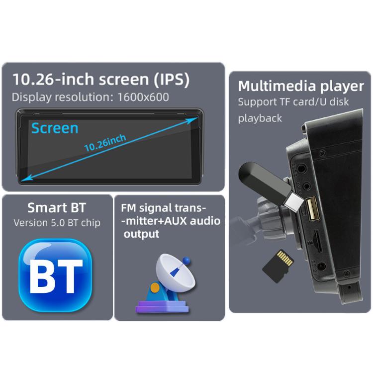 10.26 Inch Car Multimedia Display Supports Carplay/Android Auto Screen Mirroring - Display+ Camera