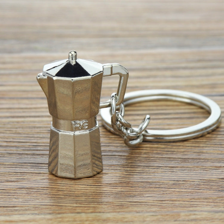 Mini Metal Keychain Coffee Utensils Decorative Pendant, Style: Moka Pot Silver