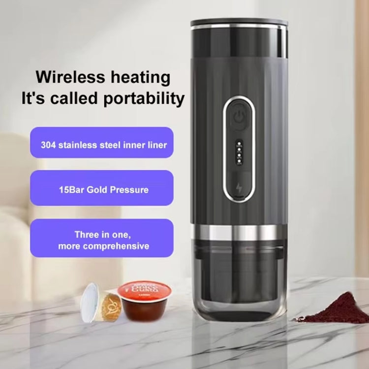 3 In 1 Automatic Wireless Italian Capsule Coffee Machine Portable Rechargeable Heating Coffee Maker - Black