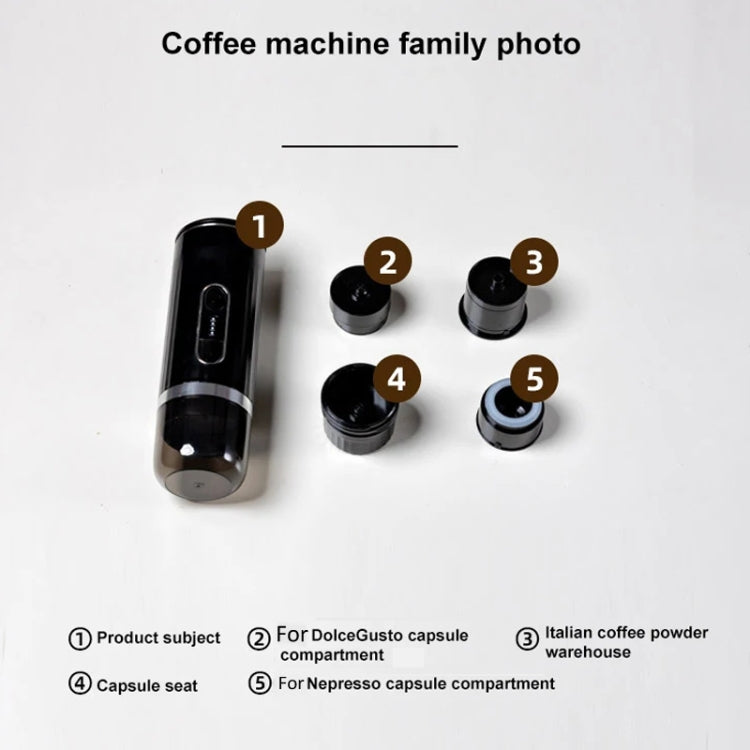 3 In 1 Automatic Wireless Italian Capsule Coffee Machine Portable Rechargeable Heating Coffee Maker - Black