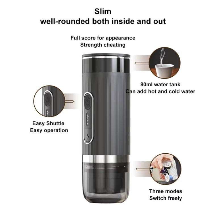 3 In 1 Automatic Wireless Italian Capsule Coffee Machine Portable Rechargeable Heating Coffee Maker - Black