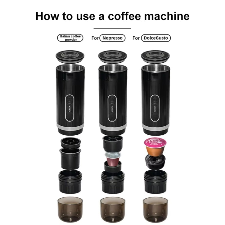 3 In 1 Automatic Wireless Italian Capsule Coffee Machine Portable Rechargeable Heating Coffee Maker - Black