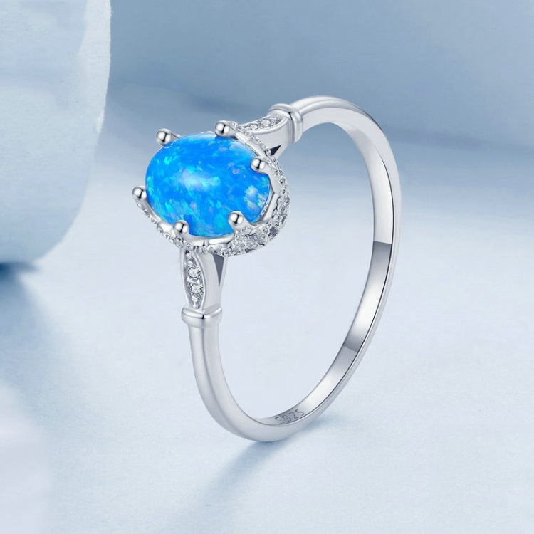 S925 Sterling Silver Ocean Blue Crown Opal Ring, Size: No. 6