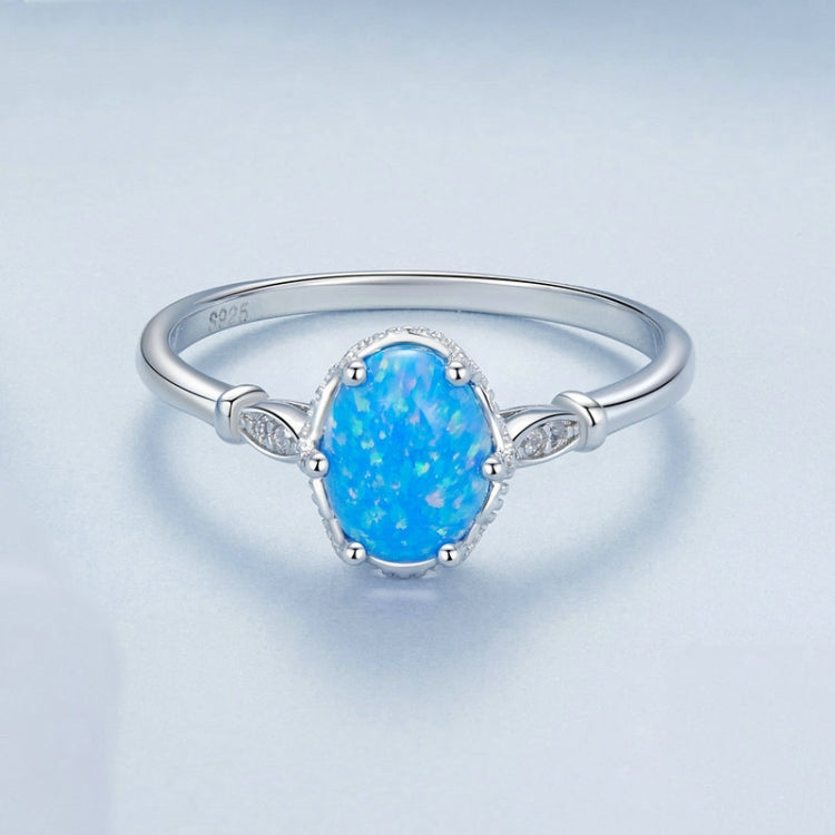 S925 Sterling Silver Ocean Blue Crown Opal Ring, Size: No. 6