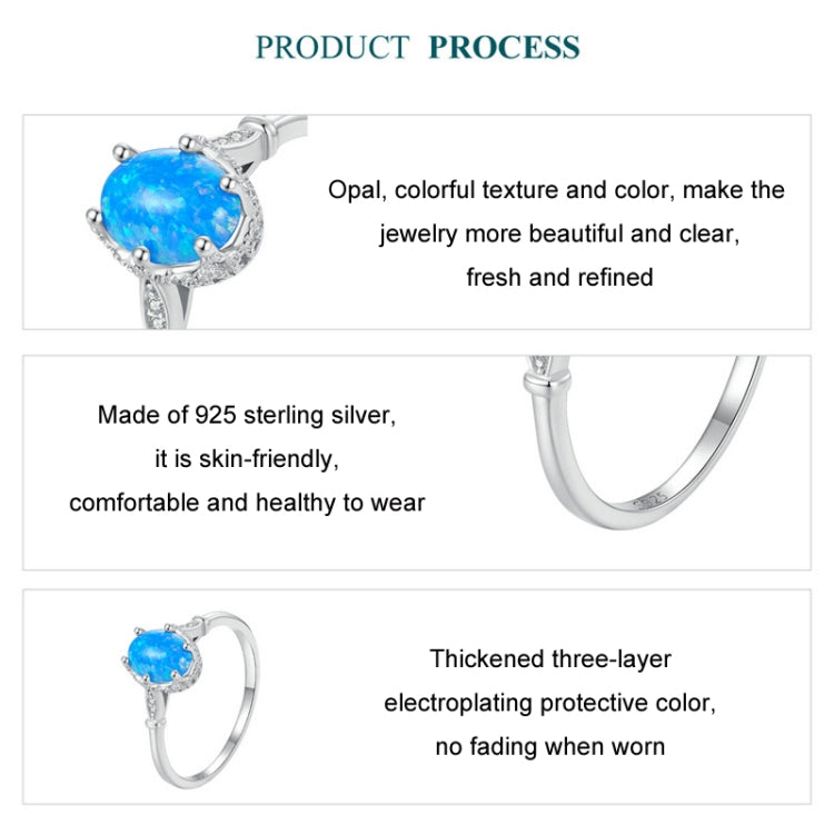 S925 Sterling Silver Ocean Blue Crown Opal Ring, Size: No. 7