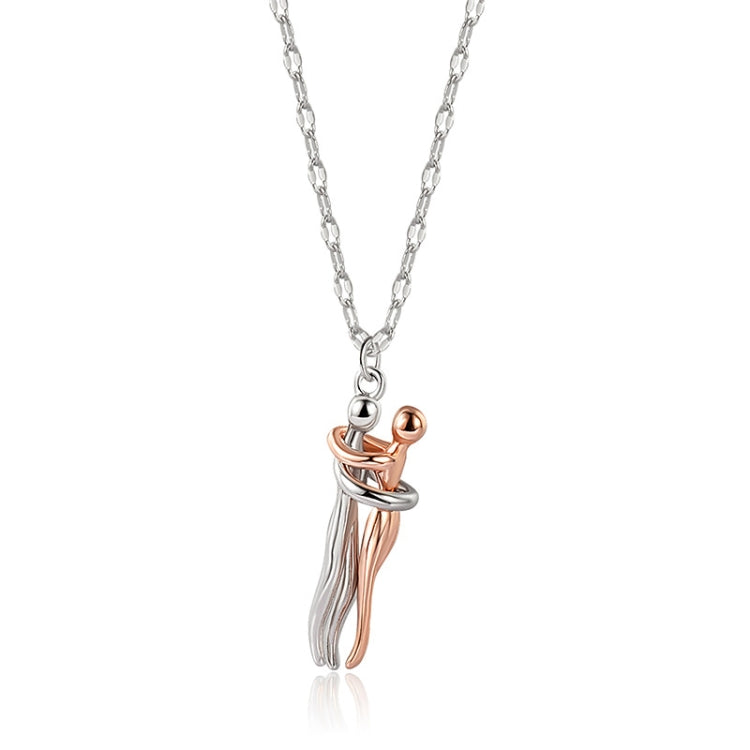 Geometric Couple Embrace Pendant Necklace Accessories - White Gold