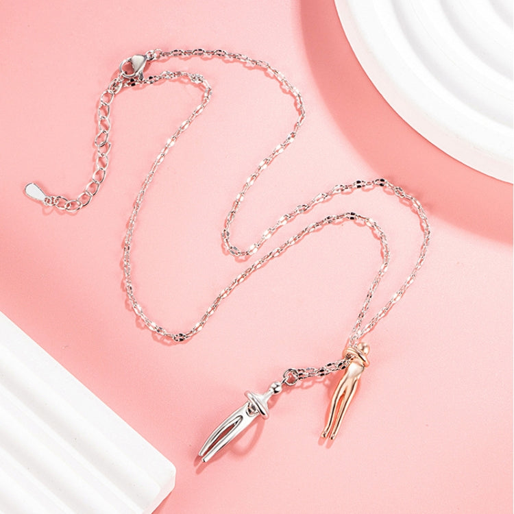 Geometric Couple Embrace Pendant Necklace Accessories - White Gold