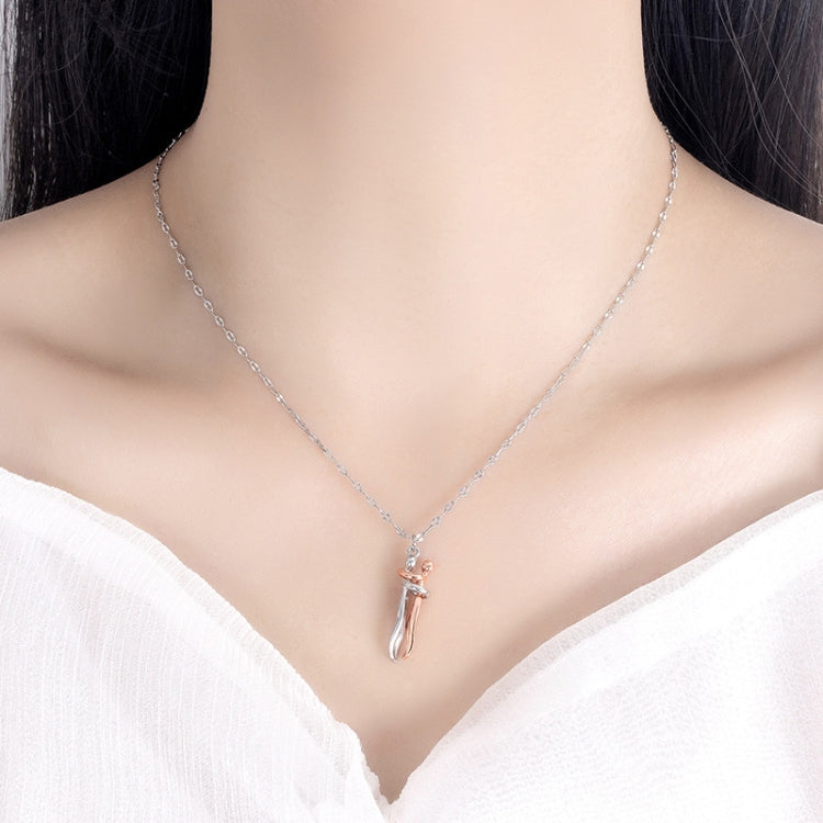 Geometric Couple Embrace Pendant Necklace Accessories - White Gold