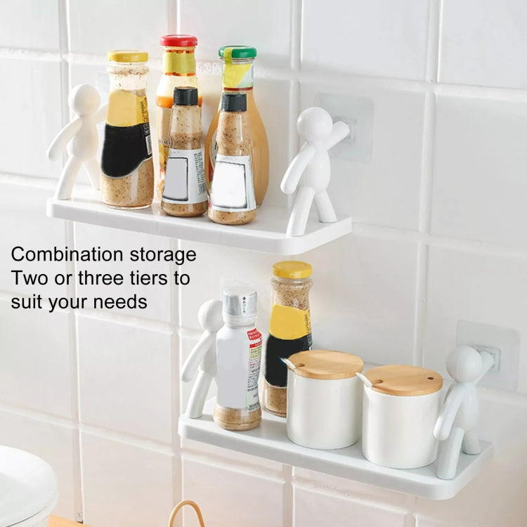2pcs Small Person Shape Simple Wall Mounted Suction Cup Shelf Bathroom Cosmetic Storage