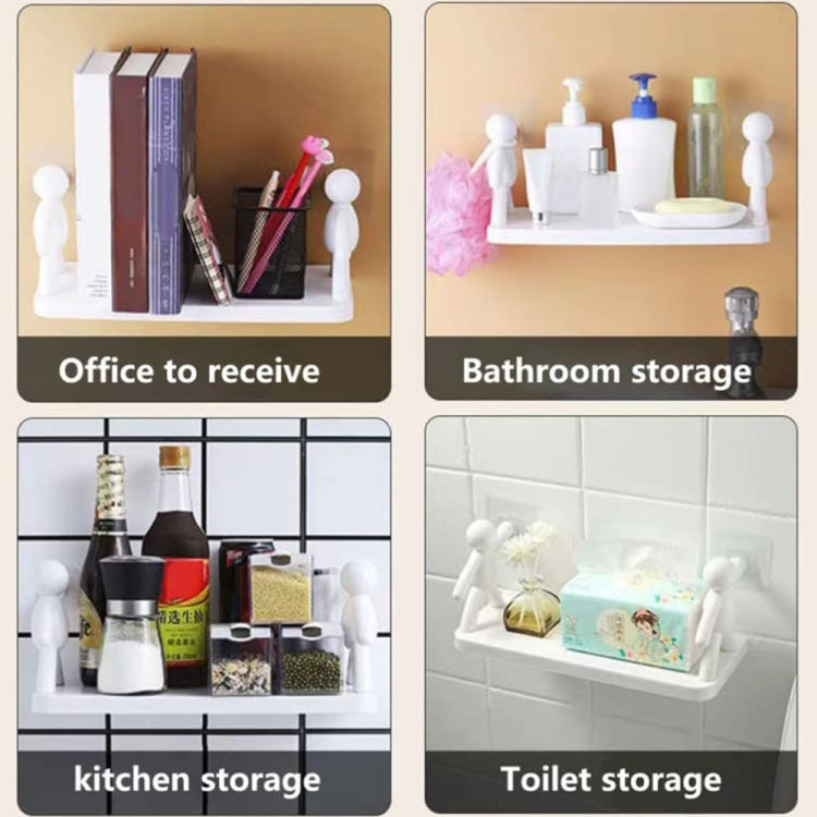 2pcs Small Person Shape Simple Wall Mounted Suction Cup Shelf Bathroom Cosmetic Storage