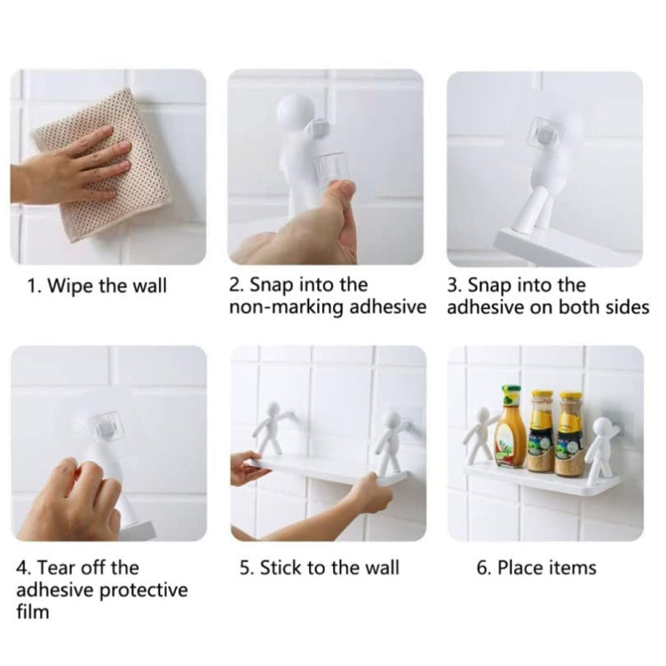 2pcs Small Person Shape Simple Wall Mounted Suction Cup Shelf Bathroom Cosmetic Storage