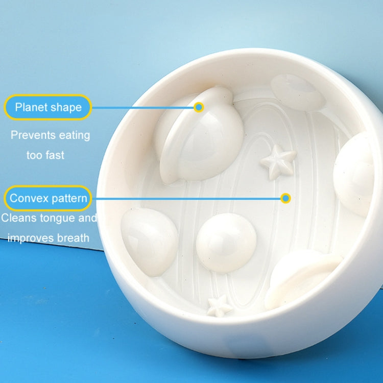 Planet Shape Pets Anti-Choking Slow Eating Bowl Cats And Dogs Spill Resistant Food Holder - White