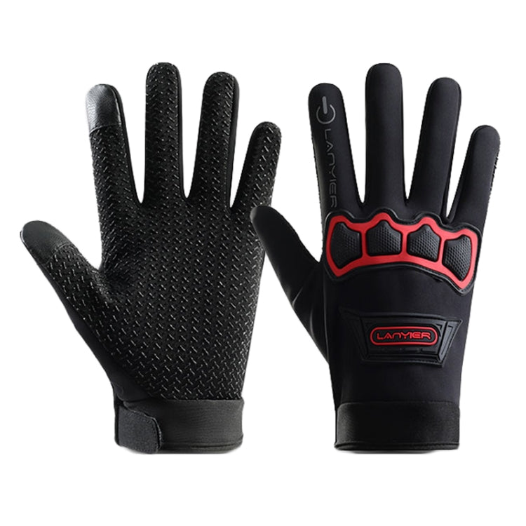LANYIER Fall Winter Motorcycle Outdoor Riding Gloves Men Velvet Warm Non-slip Touch Screen Windproof Gloves, Size: Average