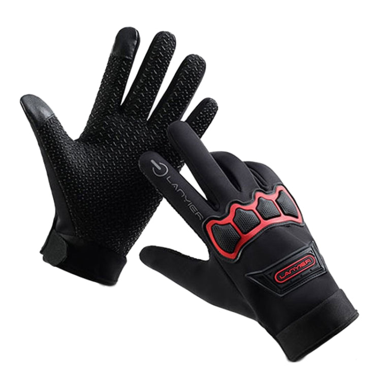 LANYIER Fall Winter Motorcycle Outdoor Riding Gloves Men Velvet Warm Non-slip Touch Screen Windproof Gloves, Size: Average