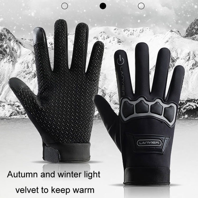 LANYIER Fall Winter Motorcycle Outdoor Riding Gloves Men Velvet Warm Non-slip Touch Screen Windproof Gloves, Size: Average