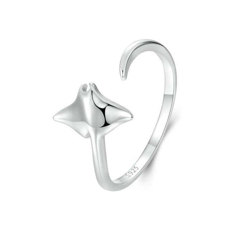 S925 Sterling Silver Platinum-Plated Ocean Manta Ray Adjustable Open Ring - SCR1037-E