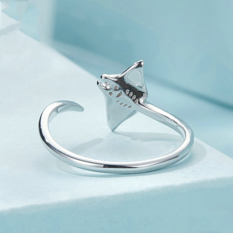 S925 Sterling Silver Platinum-Plated Ocean Manta Ray Adjustable Open Ring - SCR1037-E