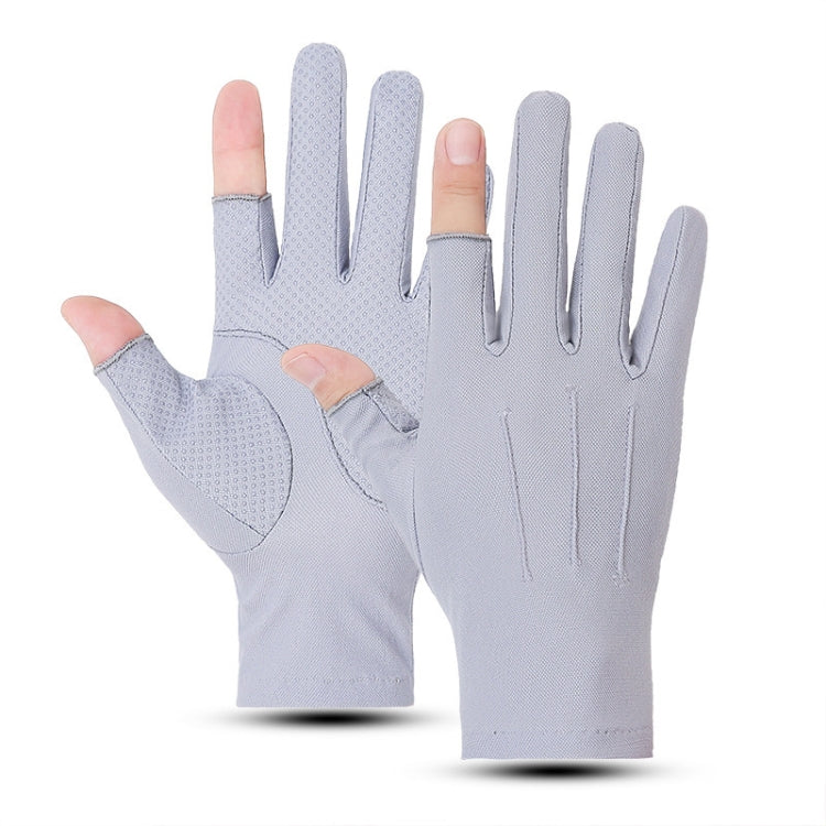 Outdoor Bicycle Riding Fishing Gloves Thin Breathable Anti-UV Sports Ice Silk Gloves, Style: Men 2 Fingers Gray
