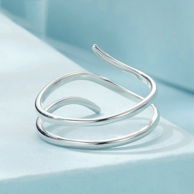 S925 Sterling Silver Platinum-plated Multi-layered Wrap-around Open Ring - SCR1040-E
