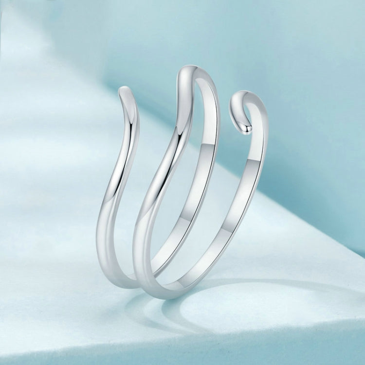 S925 Sterling Silver Platinum-plated Multi-layered Wrap-around Open Ring - SCR1040-E