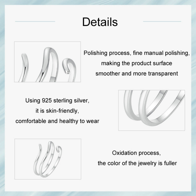 S925 Sterling Silver Platinum-plated Multi-layered Wrap-around Open Ring - SCR1040-E