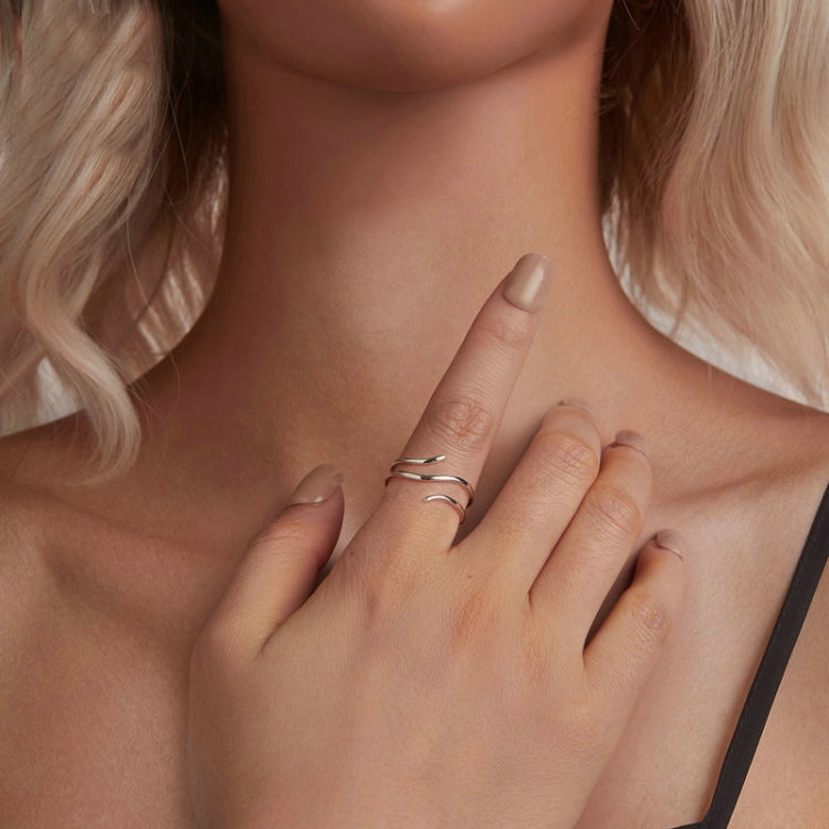 S925 Sterling Silver Platinum-plated Multi-layered Wrap-around Open Ring - SCR1040-E