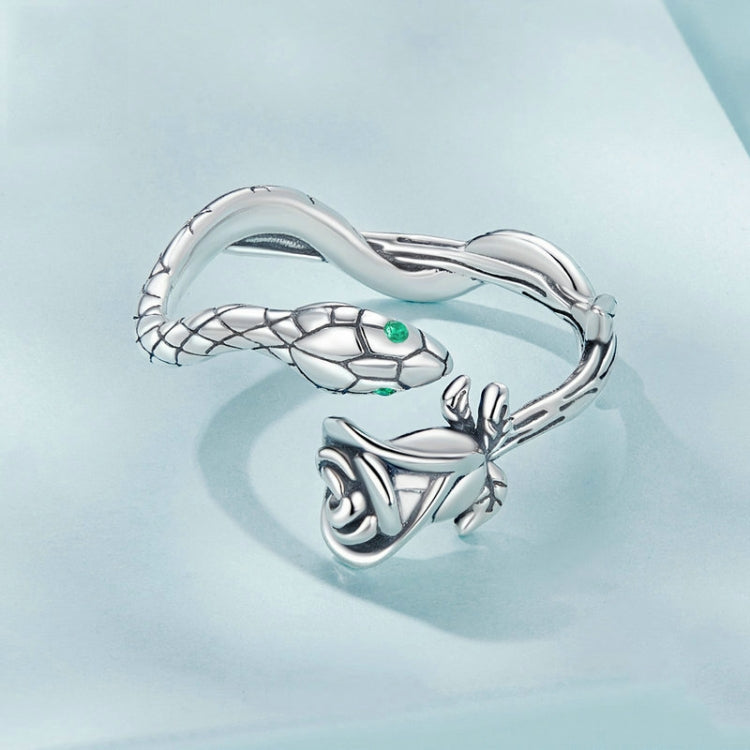 S925 Sterling Silver Platinum-plated Snake Rose Open Ring, Model: SCR1041-E