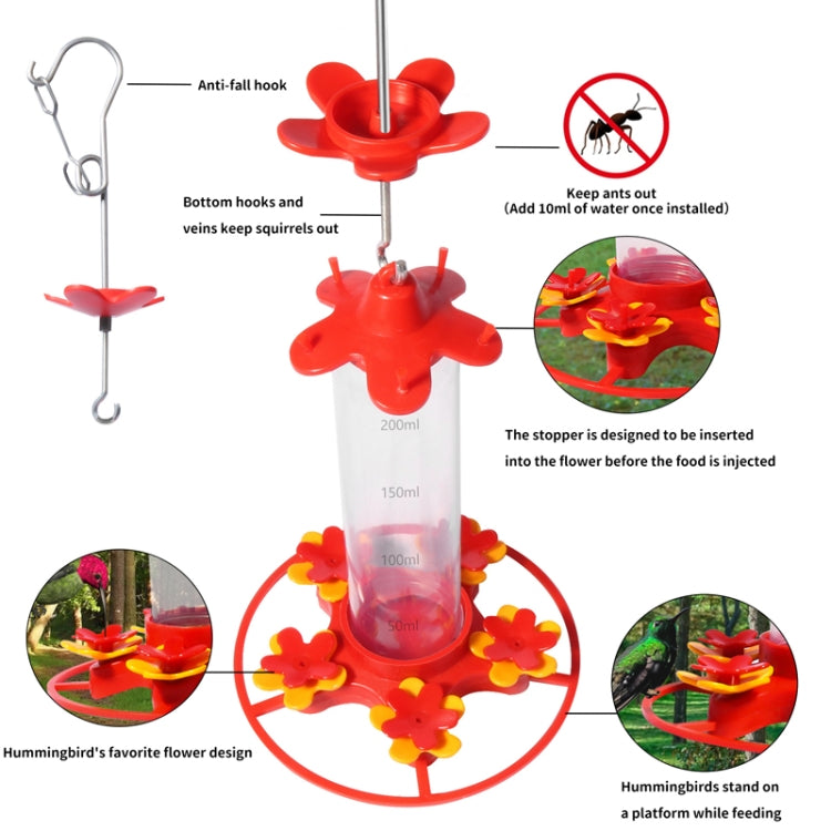 Outdoor Garden Patio Hanging Hummingbird Feeder - Red