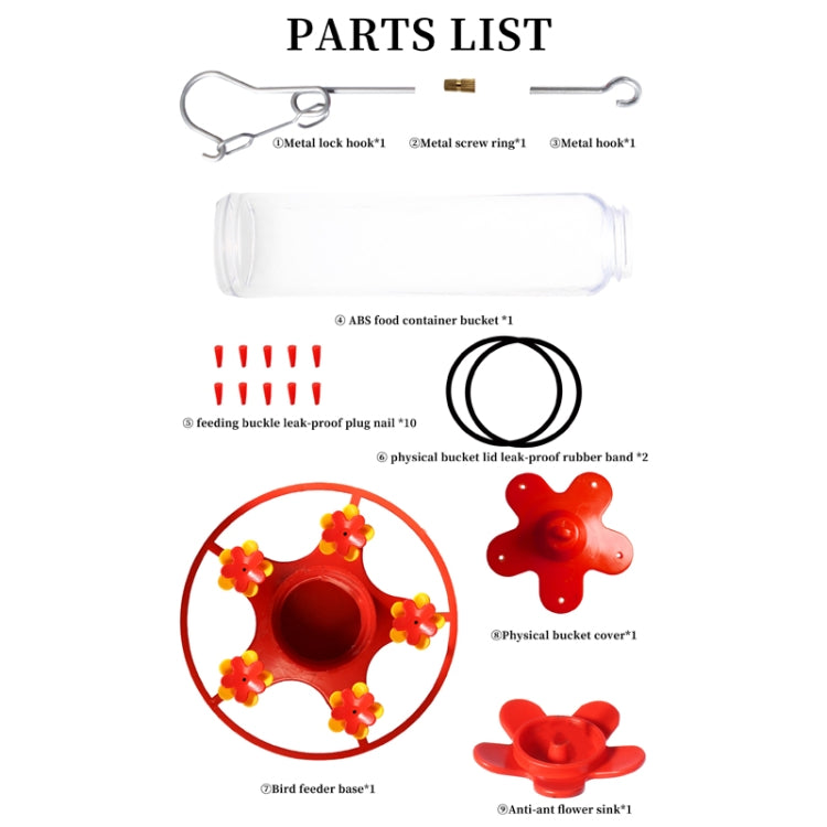 Outdoor Garden Patio Hanging Hummingbird Feeder - Red