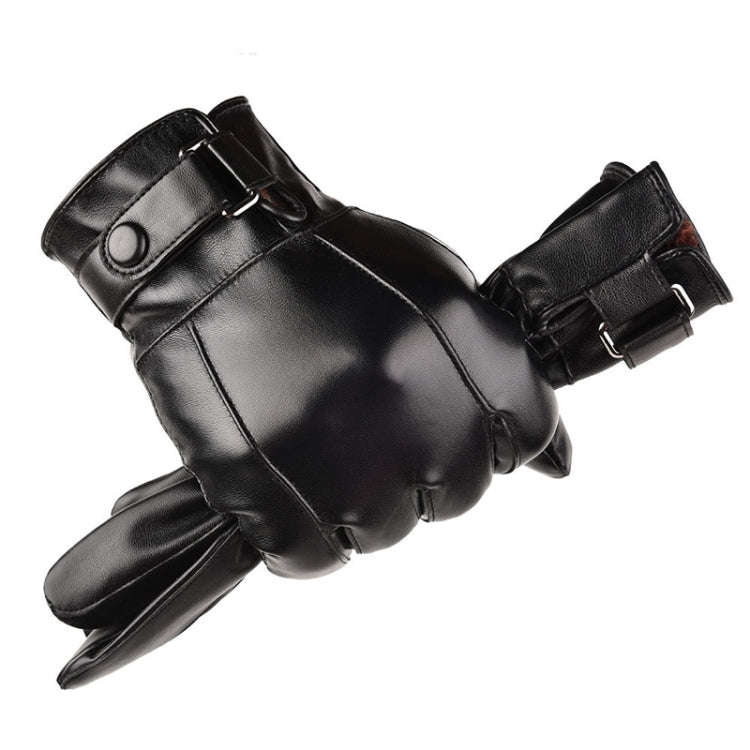 Fall Winter Men Leather Gloves PU Velvet Warm Riding Driving Touchscreen Gloves, Size: Average