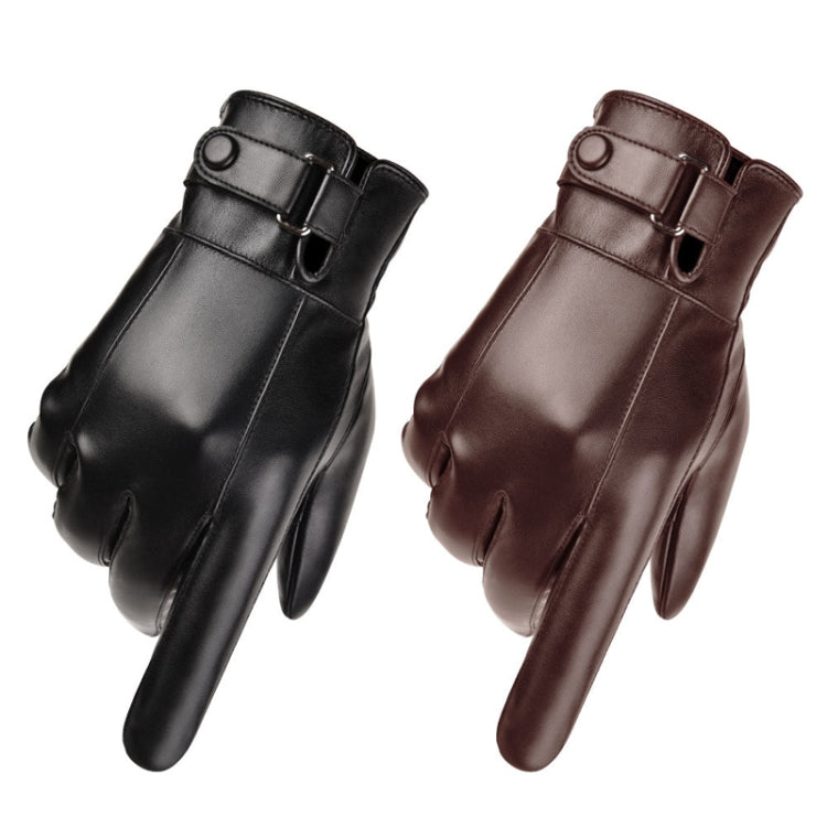Fall Winter Men Leather Gloves PU Velvet Warm Riding Driving Touchscreen Gloves, Size: Average